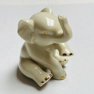 Vintage Lenox Elephant Porcelain Figurine Trunk Up White Gold Hand Painted